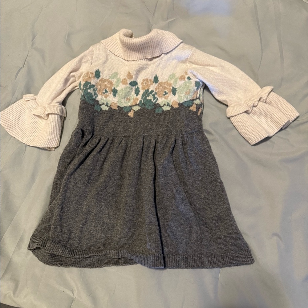 Janie and Jack Gray and Cream Floral Kids Dress